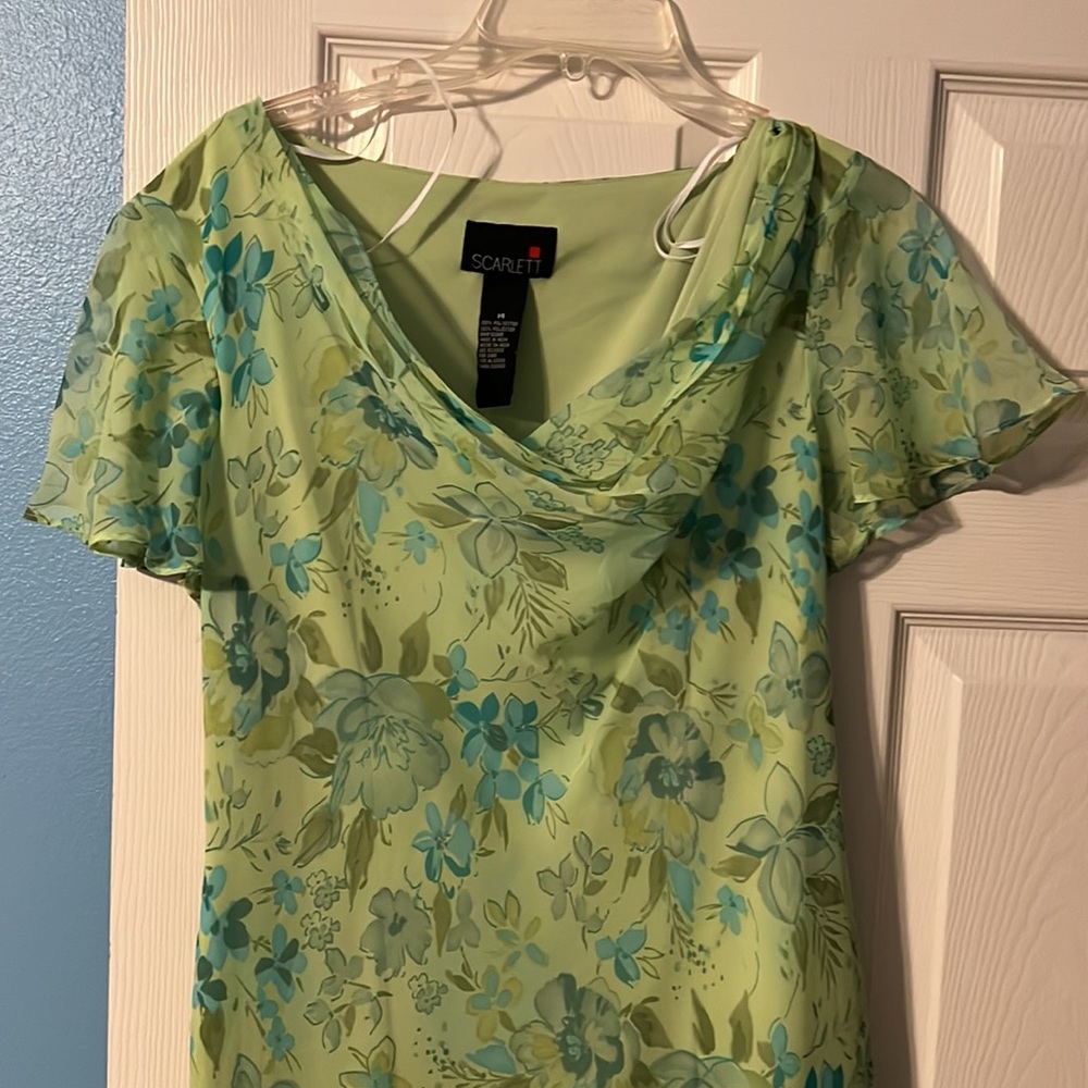 Scarlett Springtime Green Flower Print Fully Lined Dress